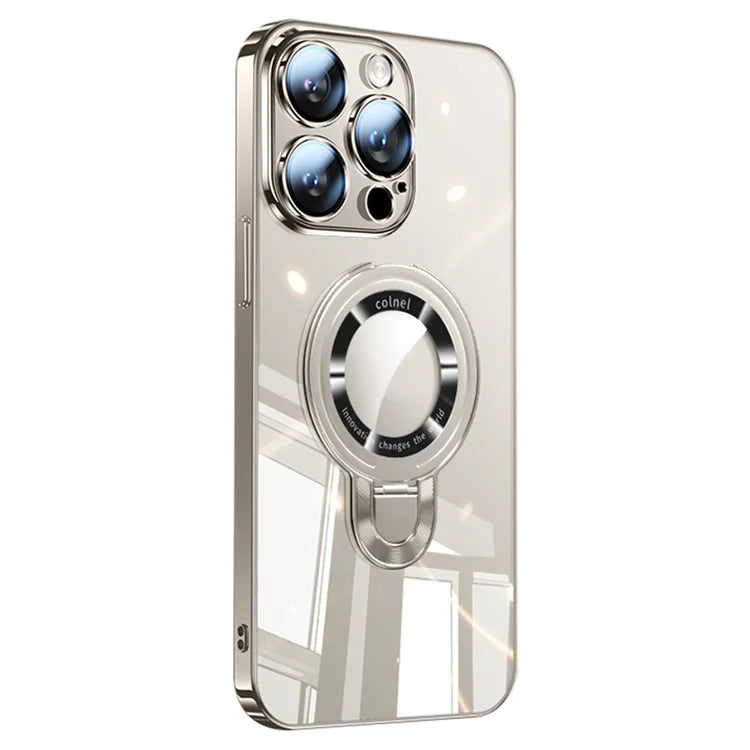 For iPhone 16 Pro Max Case Ring Kickstand Electroplating PC Phone Cover with Lens Film Compatible with MagSafe