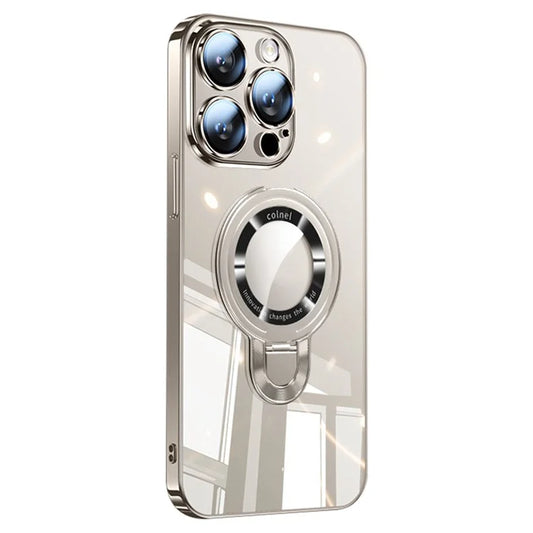 For iPhone 16 Pro Max Case Ring Kickstand Electroplating PC Phone Cover with Lens Film Compatible with MagSafe