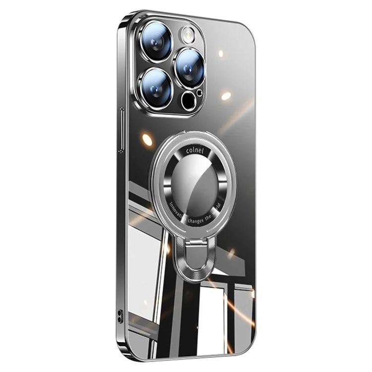 For iPhone 16 Pro Max Case Ring Kickstand Electroplating PC Phone Cover with Lens Film Compatible with MagSafe