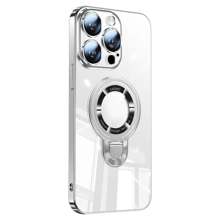For iPhone 16 Pro Max Case Ring Kickstand Electroplating PC Phone Cover with Lens Film Compatible with MagSafe