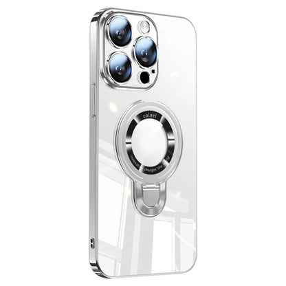 For iPhone 16 Pro Max Case Ring Kickstand Electroplating PC Phone Cover with Lens Film Compatible with MagSafe