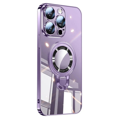For iPhone 16 Pro Max Case Ring Kickstand Electroplating PC Phone Cover with Lens Film Compatible with MagSafe