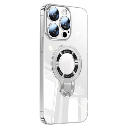 For iPhone 16 Pro Max Case Ring Kickstand Electroplating PC Phone Cover with Lens Film Compatible with MagSafe