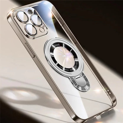 For iPhone 16 Pro Max Case Ring Kickstand Electroplating PC Phone Cover with Lens Film Compatible with MagSafe