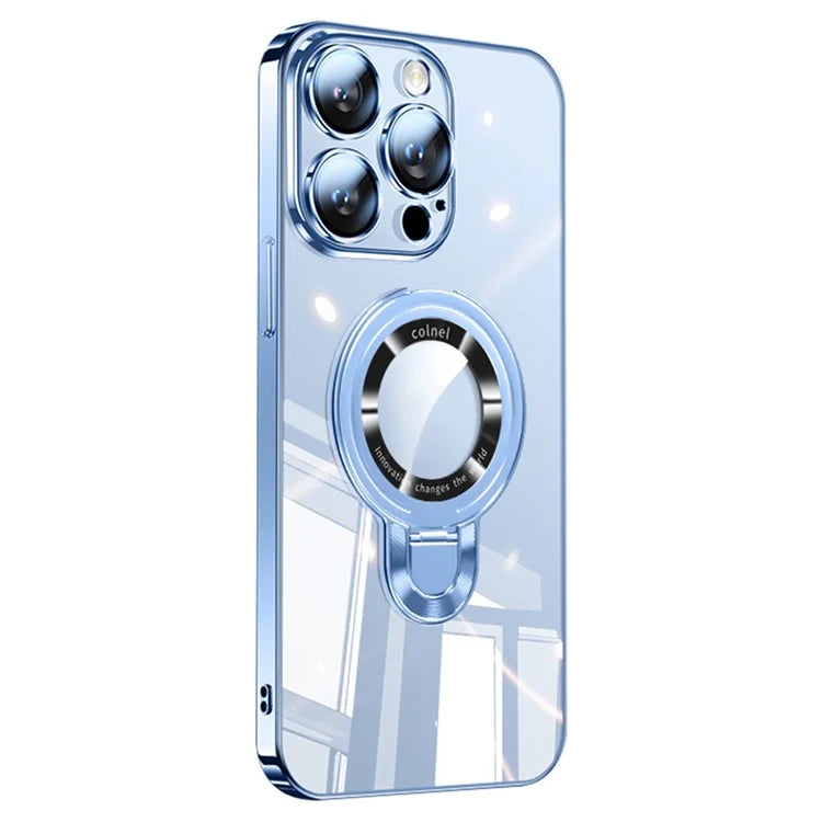 For iPhone 16 Pro Max Case Ring Kickstand Electroplating PC Phone Cover with Lens Film Compatible with MagSafe