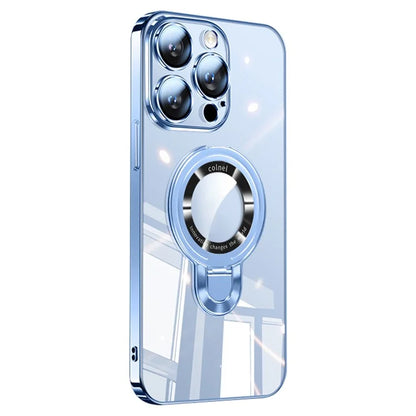 For iPhone 16 Pro Max Case Ring Kickstand Electroplating PC Phone Cover with Lens Film Compatible with MagSafe