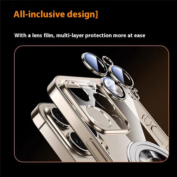 For iPhone 16 Pro Max Case Ring Kickstand Electroplating PC Phone Cover with Lens Film Compatible with MagSafe