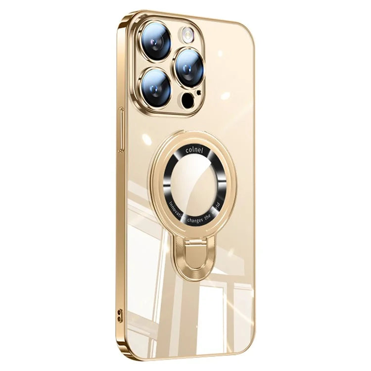 For iPhone 16 Pro Max Case Ring Kickstand Electroplating PC Phone Cover with Lens Film Compatible with MagSafe