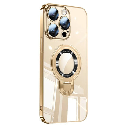For iPhone 16 Pro Max Case Ring Kickstand Electroplating PC Phone Cover with Lens Film Compatible with MagSafe
