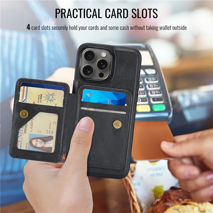 FIERRE SHANN 028 Style For iPhone 16 Pro Max Case Magnetic Detachable Card Slots Leather Back Cover