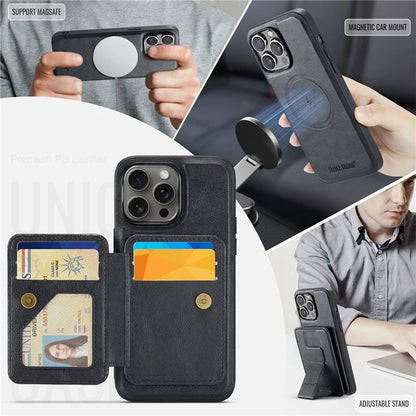 FIERRE SHANN 028 Style For iPhone 16 Pro Max Case Magnetic Detachable Card Slots Leather Back Cover