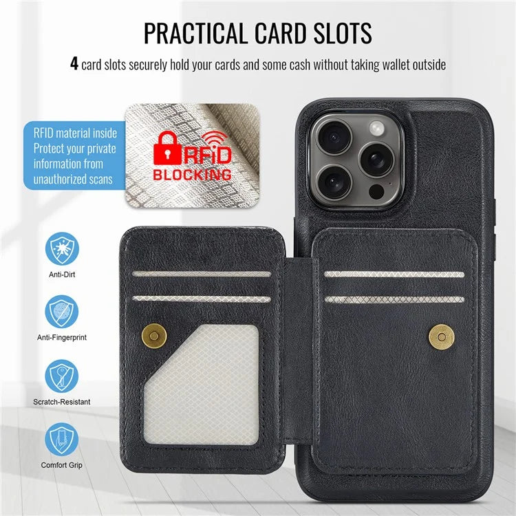 FIERRE SHANN 028 Style For iPhone 16 Pro Max Case Magnetic Detachable Card Slots Leather Back Cover