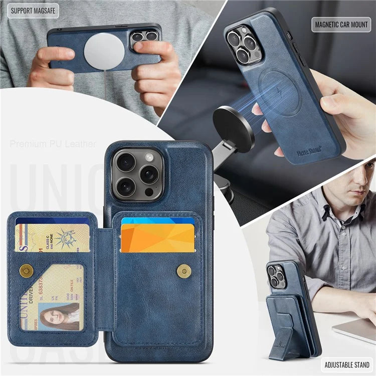FIERRE SHANN 028 Style For iPhone 16 Pro Max Case Magnetic Detachable Card Slots Leather Back Cover