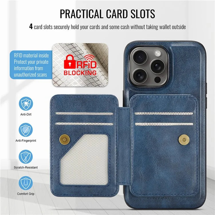 FIERRE SHANN 028 Style For iPhone 16 Pro Max Case Magnetic Detachable Card Slots Leather Back Cover