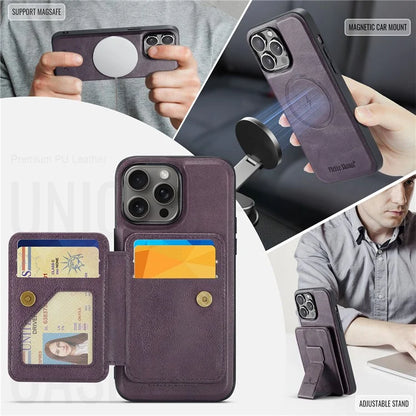 FIERRE SHANN 028 Style For iPhone 16 Pro Max Case Magnetic Detachable Card Slots Leather Back Cover