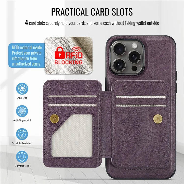 FIERRE SHANN 028 Style For iPhone 16 Pro Max Case Magnetic Detachable Card Slots Leather Back Cover