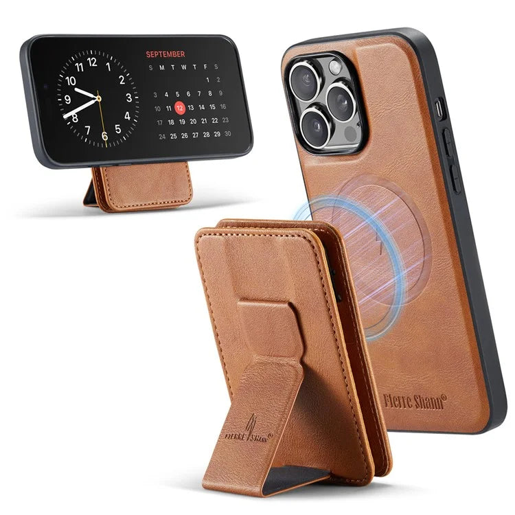 FIERRE SHANN 028 Style For iPhone 16 Pro Max Case Magnetic Detachable Card Slots Leather Back Cover