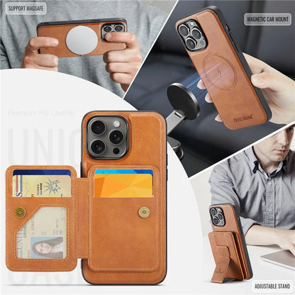 FIERRE SHANN 028 Style For iPhone 16 Pro Max Case Magnetic Detachable Card Slots Leather Back Cover