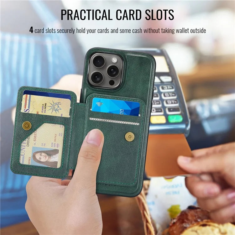 FIERRE SHANN 028 Style For iPhone 16 Pro Max Case Magnetic Detachable Card Slots Leather Back Cover