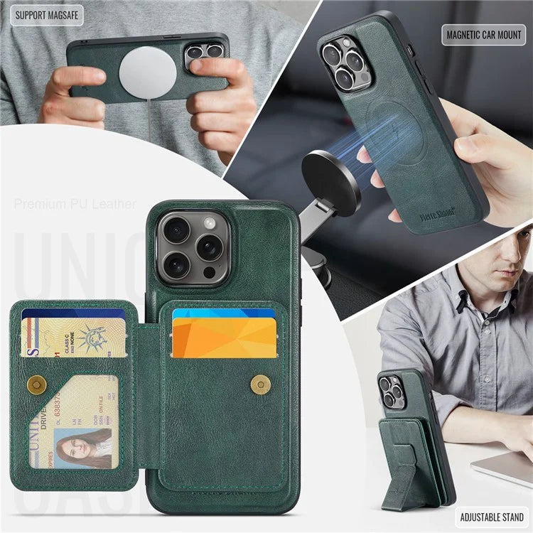 FIERRE SHANN 028 Style For iPhone 16 Pro Max Case Magnetic Detachable Card Slots Leather Back Cover