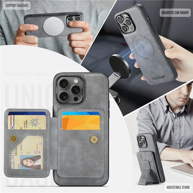 FIERRE SHANN 028 Style For iPhone 16 Pro Max Case Magnetic Detachable Card Slots Leather Back Cover