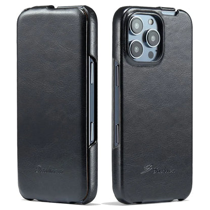 For iPhone 16 Pro Max Case Vertical Flip Leather Crazy Horse Texture Phone Cover