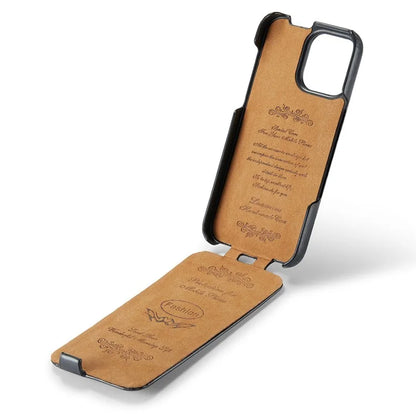 For iPhone 16 Pro Max Case Vertical Flip Leather Crazy Horse Texture Phone Cover