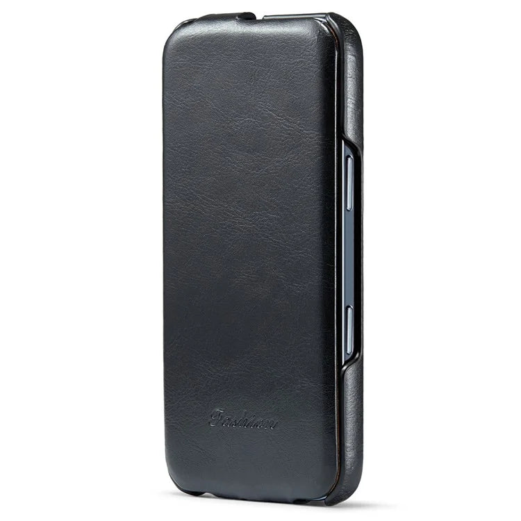 For iPhone 16 Pro Max Case Vertical Flip Leather Crazy Horse Texture Phone Cover