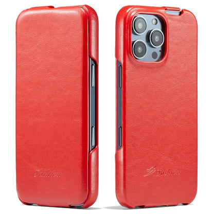 For iPhone 16 Pro Max Case Vertical Flip Leather Crazy Horse Texture Phone Cover