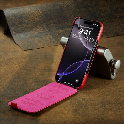 For iPhone 16 Pro Max Case Vertical Flip Leather Crazy Horse Texture Phone Cover