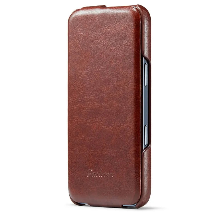 For iPhone 16 Pro Max Case Vertical Flip Leather Crazy Horse Texture Phone Cover