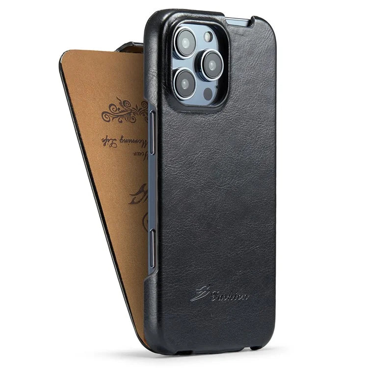 For iPhone 16 Pro Case Vertical Flip Leather Crazy Horse Texture Phone Cover