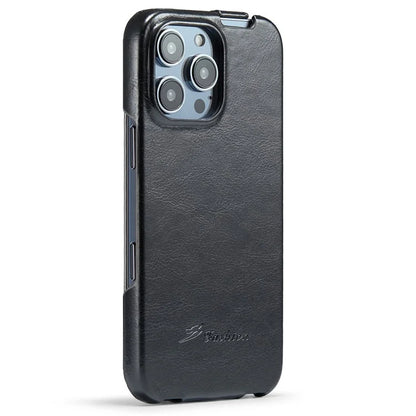 For iPhone 16 Pro Case Vertical Flip Leather Crazy Horse Texture Phone Cover