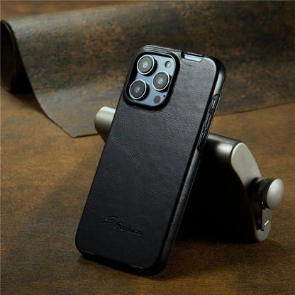 For iPhone 16 Pro Case Vertical Flip Leather Crazy Horse Texture Phone Cover
