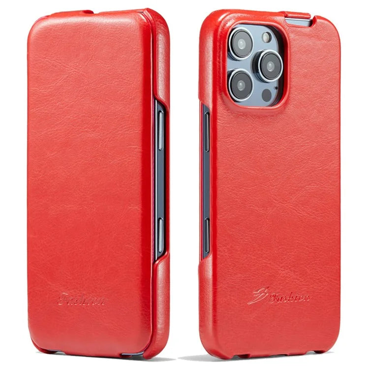For iPhone 16 Pro Case Vertical Flip Leather Crazy Horse Texture Phone Cover