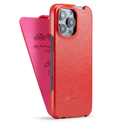 For iPhone 16 Pro Case Vertical Flip Leather Crazy Horse Texture Phone Cover