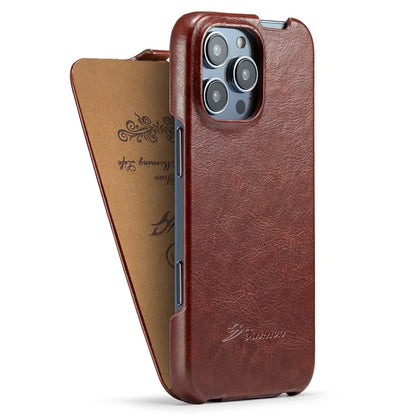 For iPhone 16 Pro Case Vertical Flip Leather Crazy Horse Texture Phone Cover
