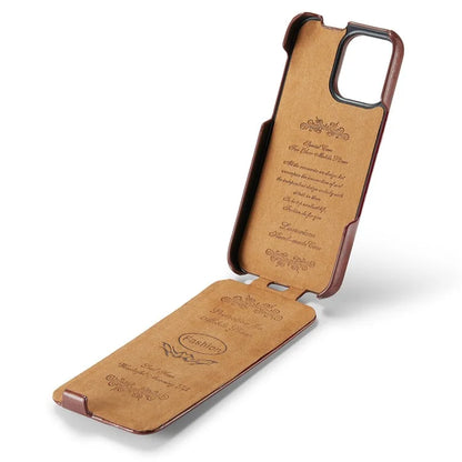 For iPhone 16 Pro Case Vertical Flip Leather Crazy Horse Texture Phone Cover