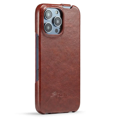 For iPhone 16 Pro Case Vertical Flip Leather Crazy Horse Texture Phone Cover