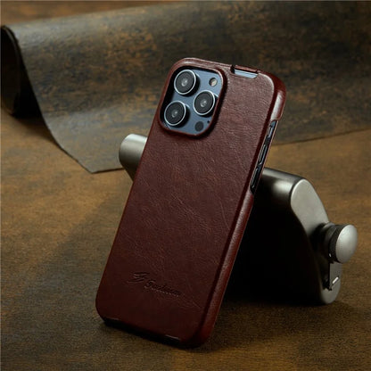 For iPhone 16 Pro Case Vertical Flip Leather Crazy Horse Texture Phone Cover