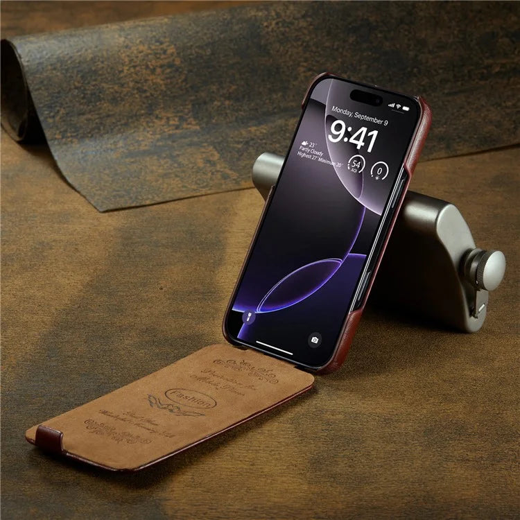 For iPhone 16 Pro Case Vertical Flip Leather Crazy Horse Texture Phone Cover
