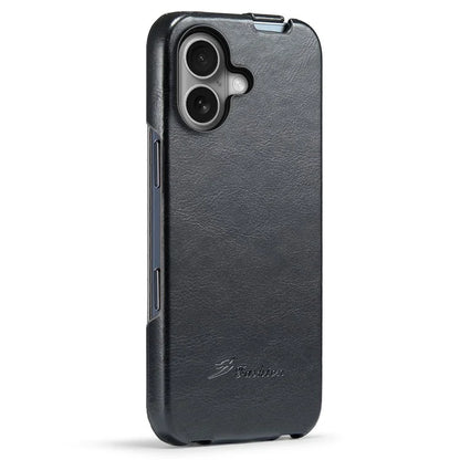 For iPhone 16 Case Vertical Flip Leather Crazy Horse Texture Phone Cover