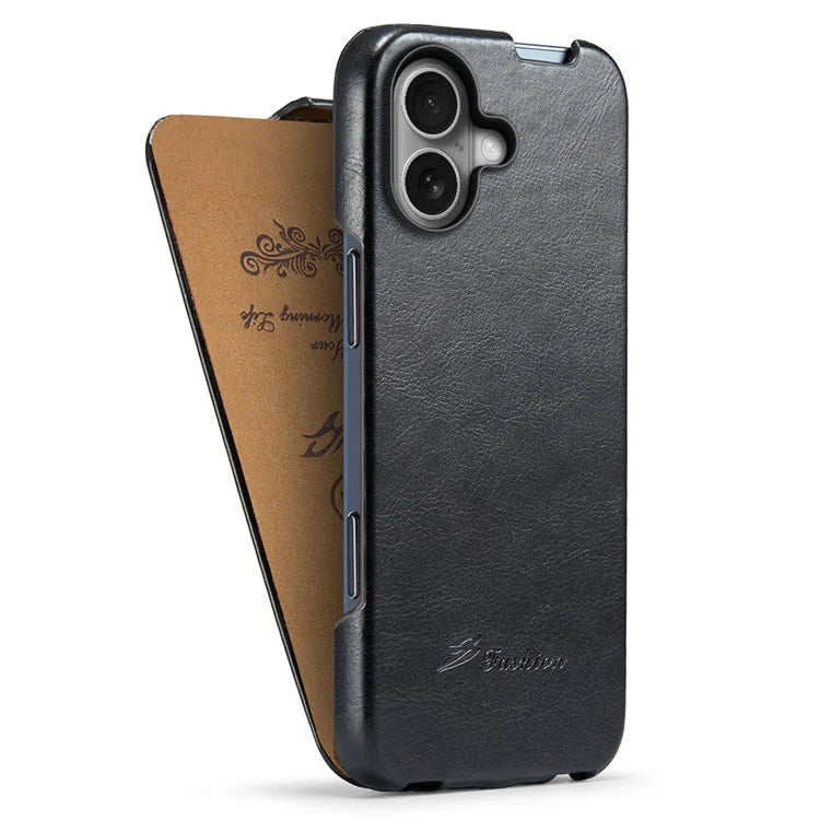 For iPhone 16 Case Vertical Flip Leather Crazy Horse Texture Phone Cover