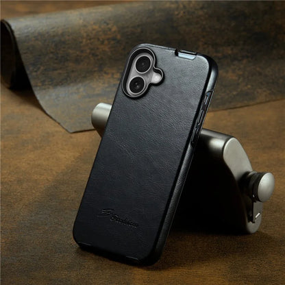 For iPhone 16 Case Vertical Flip Leather Crazy Horse Texture Phone Cover