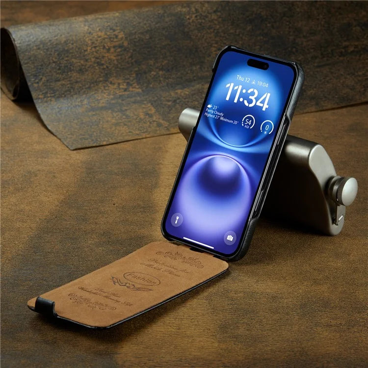 For iPhone 16 Case Vertical Flip Leather Crazy Horse Texture Phone Cover