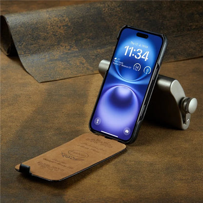 For iPhone 16 Case Vertical Flip Leather Crazy Horse Texture Phone Cover