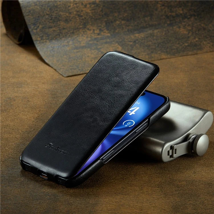 For iPhone 16 Case Vertical Flip Leather Crazy Horse Texture Phone Cover