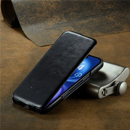 For iPhone 16 Case Vertical Flip Leather Crazy Horse Texture Phone Cover