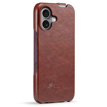 For iPhone 16 Case Vertical Flip Leather Crazy Horse Texture Phone Cover