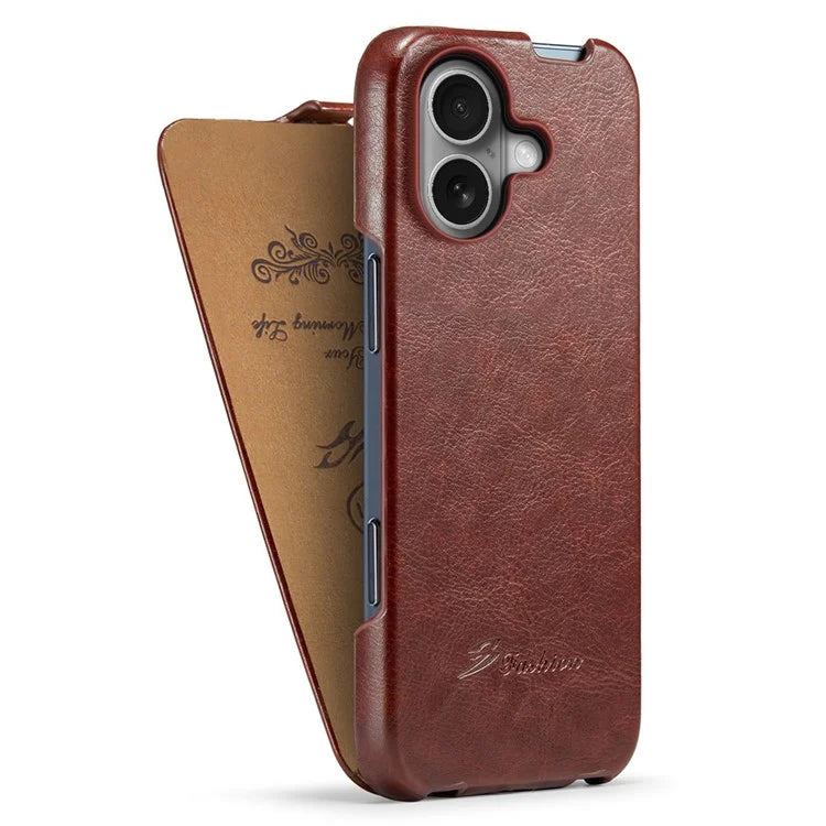 For iPhone 16 Case Vertical Flip Leather Crazy Horse Texture Phone Cover